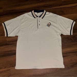 Vintage Funny Tech Polo BLT SOFT INC Allegheny Trail 2XL Short Sleeve Beige Mens